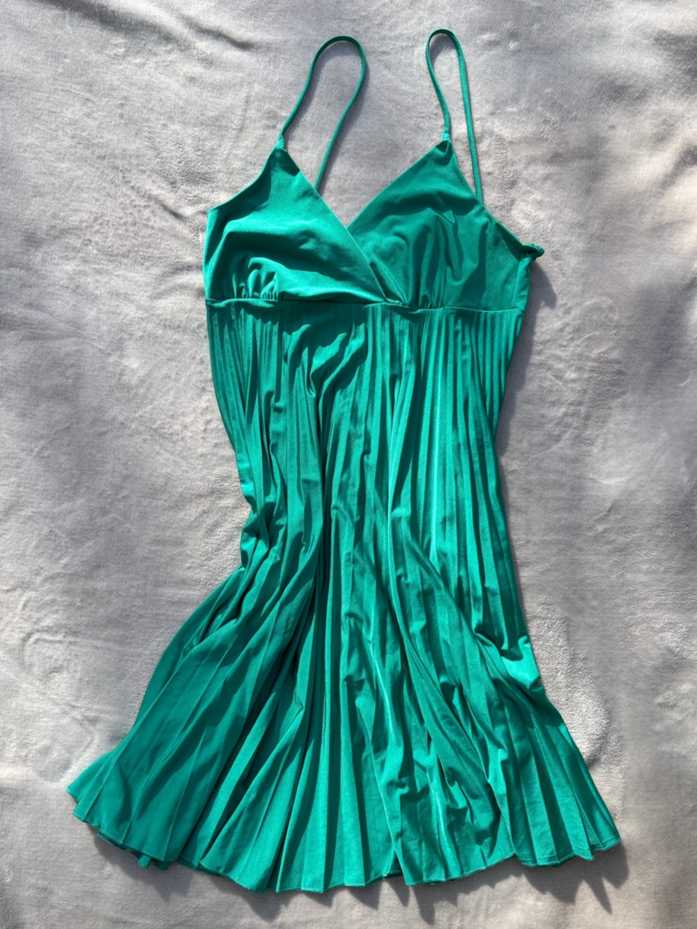 Emerald Green Pleated Mini Dress - Size Medium - Made in USA